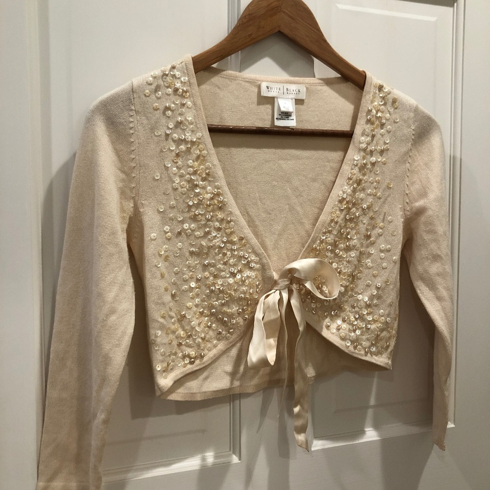 White House Black Market Beaded Silk Cash Shawl